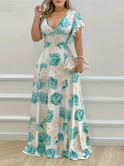 Plus Size V-Neck Maxi Dress with Flutter Sleeves