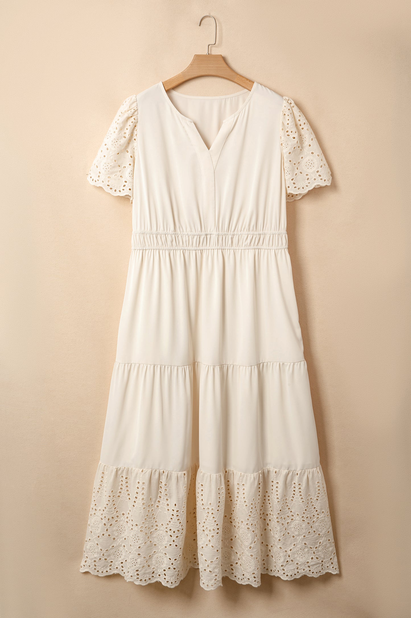 Plus Size Lace Embroidery Short Sleeve Maxi Dress