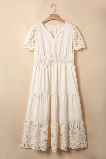 Plus Size Lace Embroidery Short Sleeve Maxi Dress