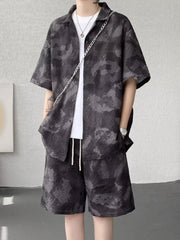 Men's Casual Camouflage Print Shirt & Shorts Set