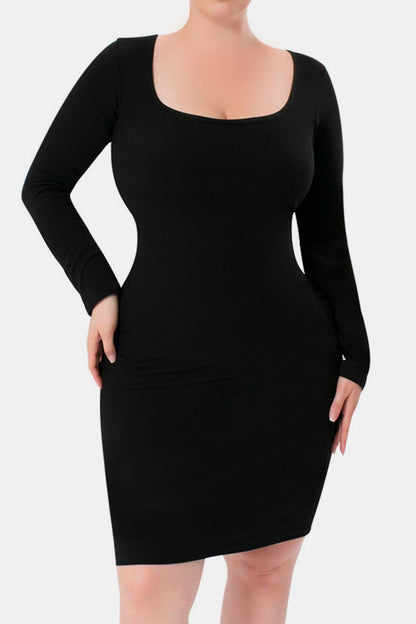 Built-In Shapewear Square Neck Long Sleeve Dress