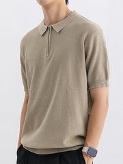 Men's Textured Knit Zip-Up Polo