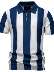 Men's Classic Striped Zip Collar Polo Shirt