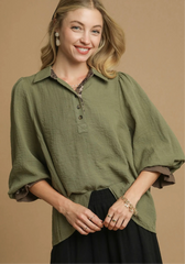 Leopard Print Trim Blouse