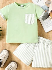 Children's Striped Pocket Tee and Shorts Set