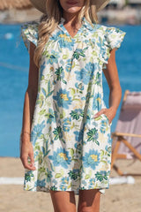 Triple Ruffle Short Sleeve Shift Mini Dress