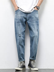 Men's Distressed Relaxed Fit Cotton Blend Jeans
