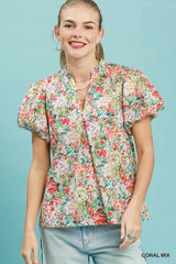 Umgee Floral Puff Sleeve Blouse