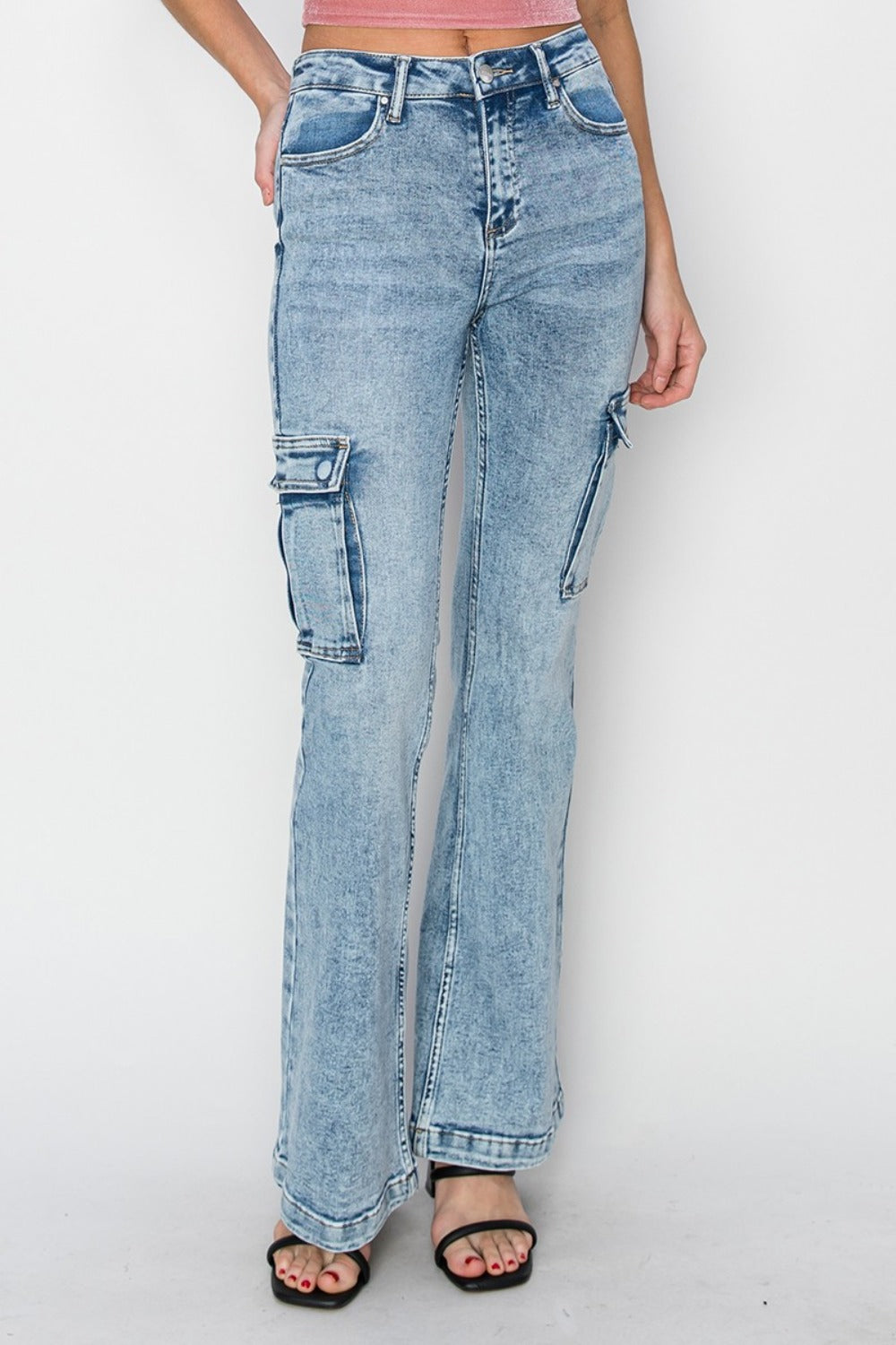 High Rise Cargo Flare Jeans