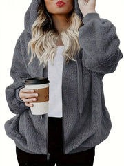 Fleece Zip-Up Drawstring Outerwear