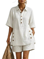 Casual Button-Down Shirt & Shorts Set