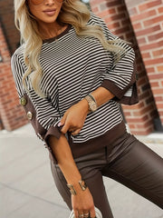Striped Button Decor Dropped Shoulder Sweatshirt
