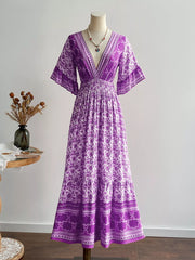 Floral Deep V-Neck Flutter Sleeved Dress