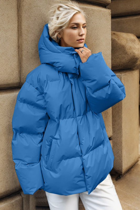 Women's Pocketed Zip Up Hooded Puffer Jacket