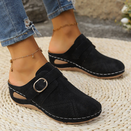 Women's Suede Round Toe Wedge Sandals