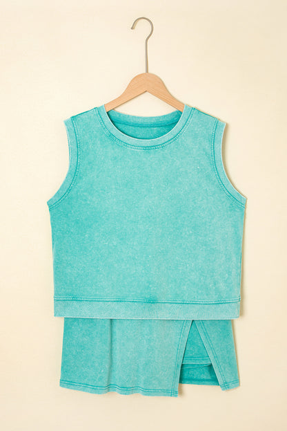 Washed Look Sleeveless Top and Skort Set