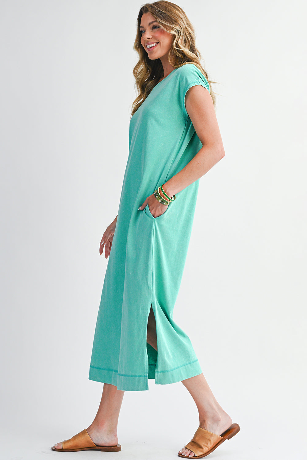 Mineral Wash Pocketed T-shirt Dress