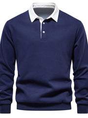 Men's Quarter Button Collared Neck Long Sleeve Polo