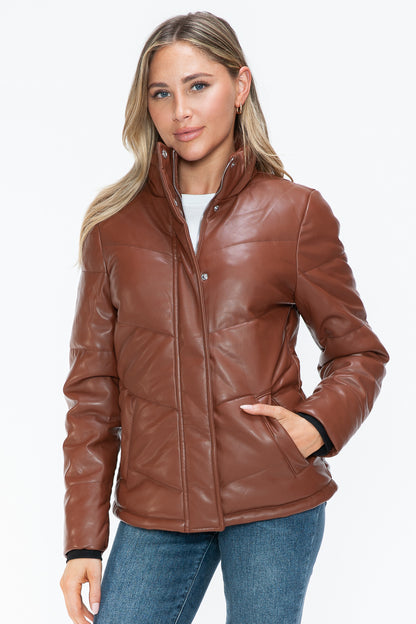 Women's Pocketed Zip Up Turtleneck Puffer Jacket