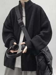 Men's Oversized Ribbed Zip-Up Sweater Cardigan