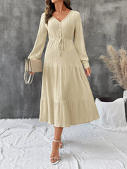 Viscose Blend Tiered V-Neck Long Sleeve Dress