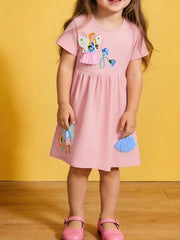 Children's Cute Cartoon Applique Short Sleeve Casual Dress