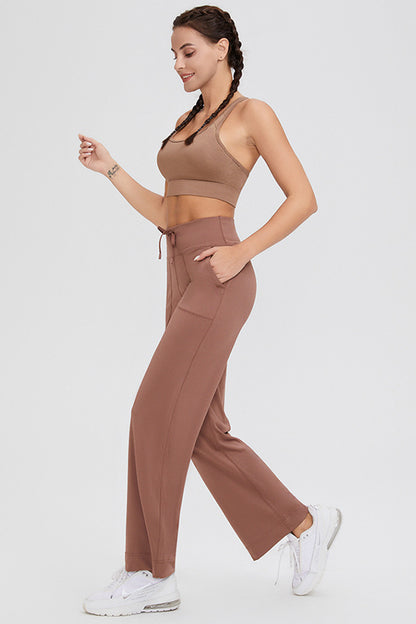 Drawstring High Waist Pants with Pockets