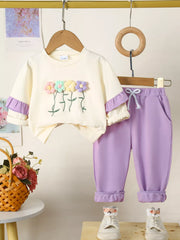 Children's Flower Long Sleeve Top and Pants Set