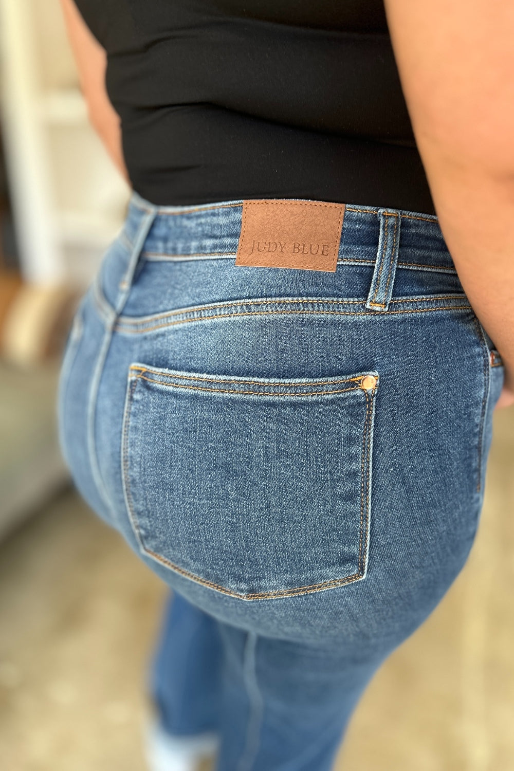 High Waist Front Seam Detail Straight Jeans