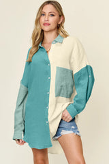 Double Take Full Size Pocketed Texture Button Up Shirt