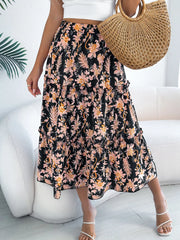 Ruffle Hem Flowy Midi Skirt