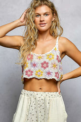POL Handmade Granny Pattern Crochet Cami with Scalloped Strap