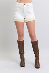 Judy Blue Full Size High Waist Shearling Cuff Denim Shorts Plus Size