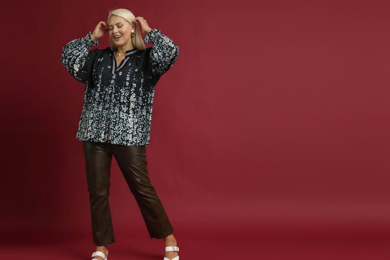 Floral Print Blouse with Balloon Sleeves