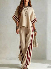 Full Size Striped 3/4 Sleeve Top and Pants Set Plus Size