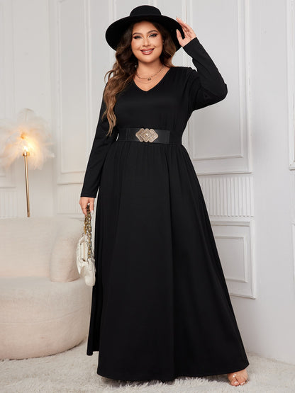 Honey Plus Size Cutout V-Neck Long Sleeve Maxi Dress