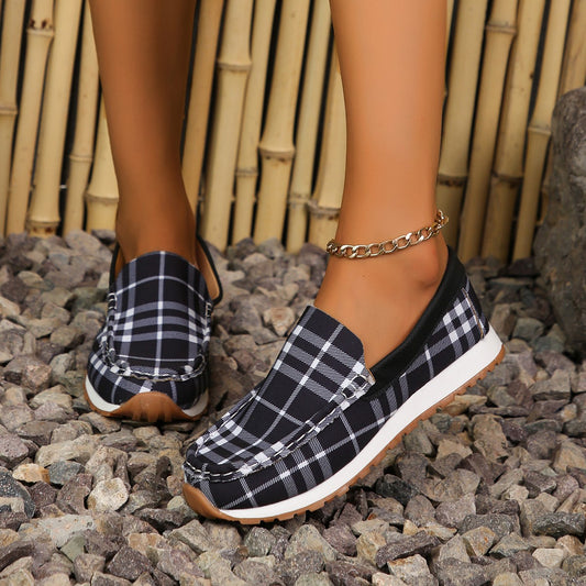 Women's Plaid Round Toe Slip-Ons