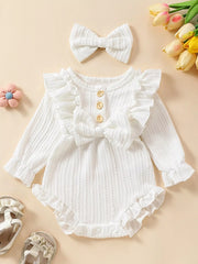 Children's Ruffled Long Sleeve One-Piece Bodysuit with Headband