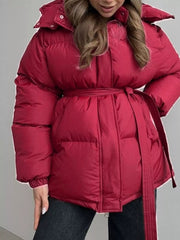 Belted Mid-Length Hooded Winter Coat