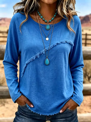 Full Size Fringe Detail Long Sleeve T-Shirt Plus Size