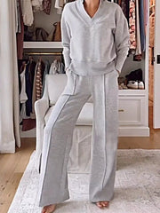 Cozy V-Neck Top and Pants Set