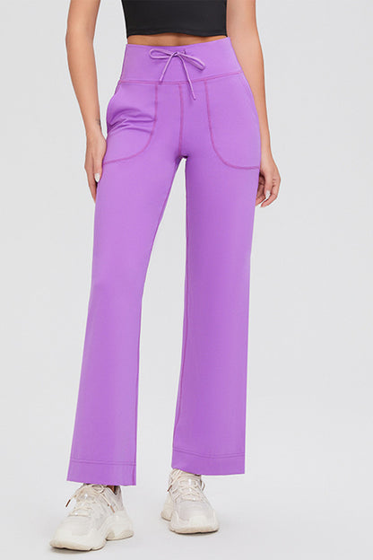 Drawstring High Waist Pants with Pockets