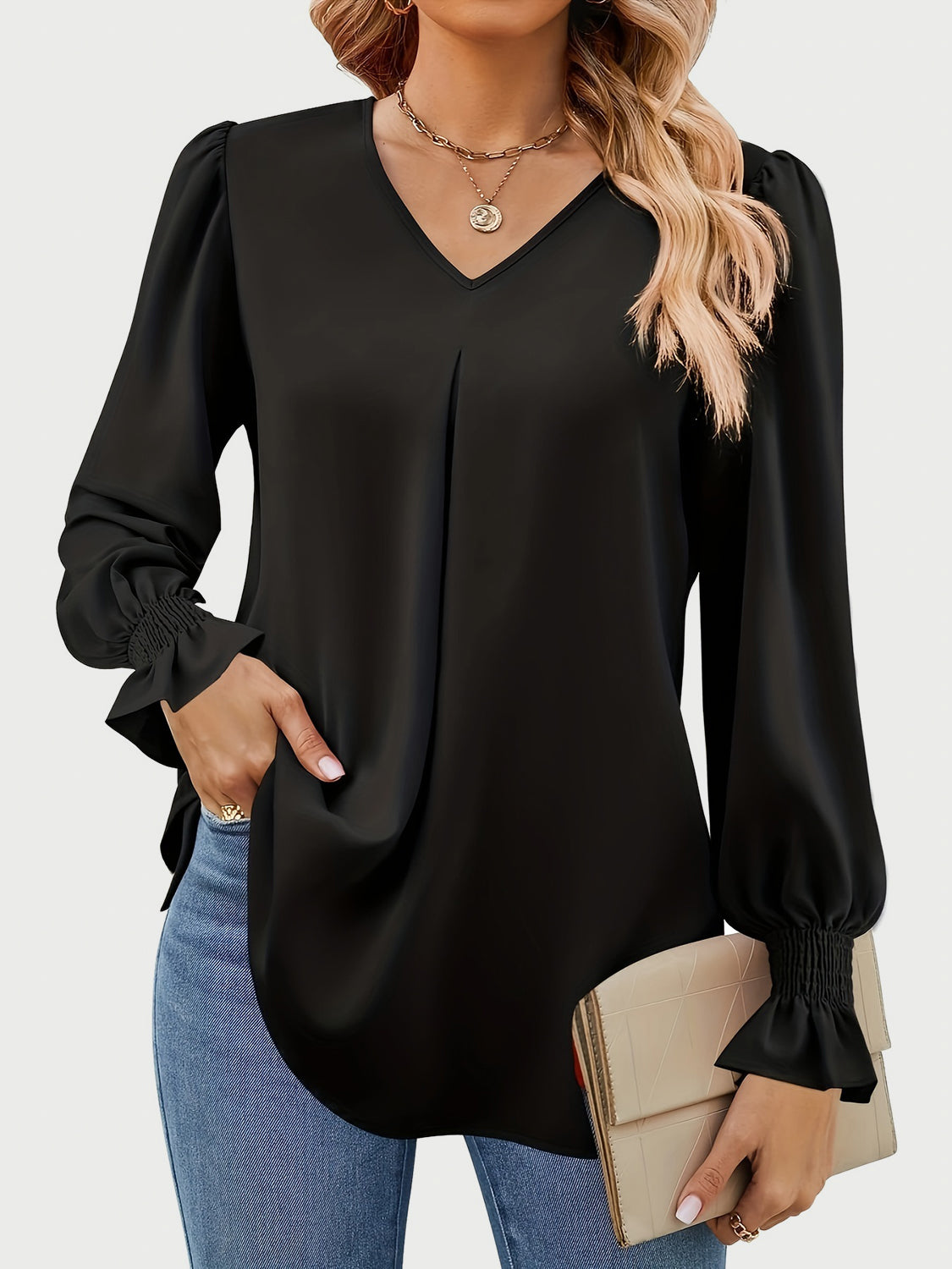 V-Neck Flounce Sleeve Top