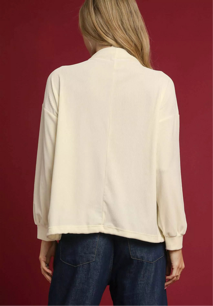 Ribbed Drawstring Hem Knit Top