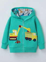 Children's Cartoon Construction Vehicle Zip-Up Hoodie