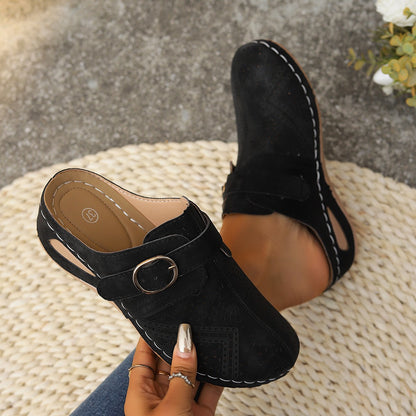 Women's Suede Round Toe Wedge Sandals