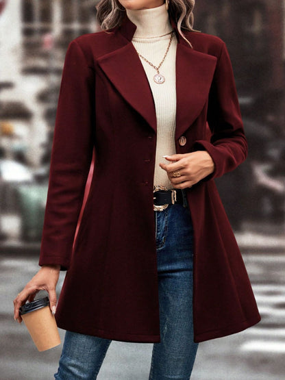 Women's Collared Neck Button Up Long Sleeve Coat