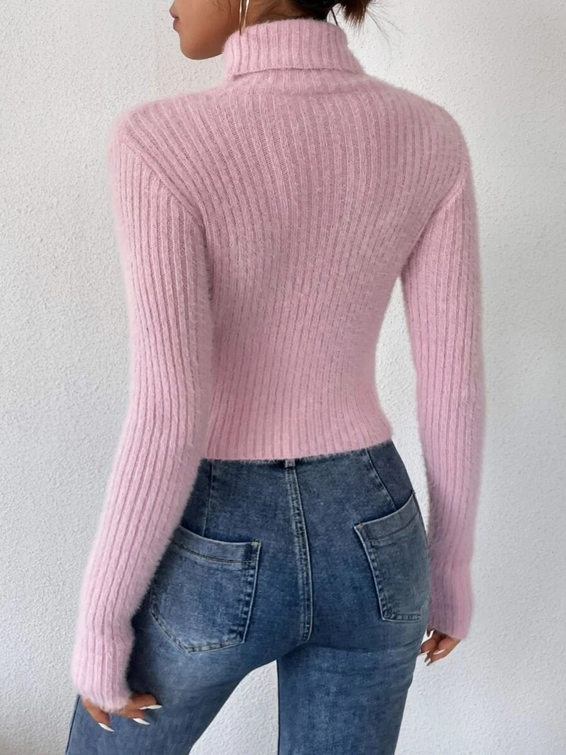 Cropped Ribbed Turtleneck Long Sleeve Sweater