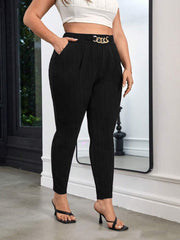 Plus Size Elegant Chain Decor High Waist Skinny Pants