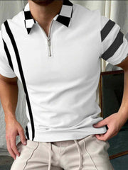 Men's Contrast Stripe Zipper Polo